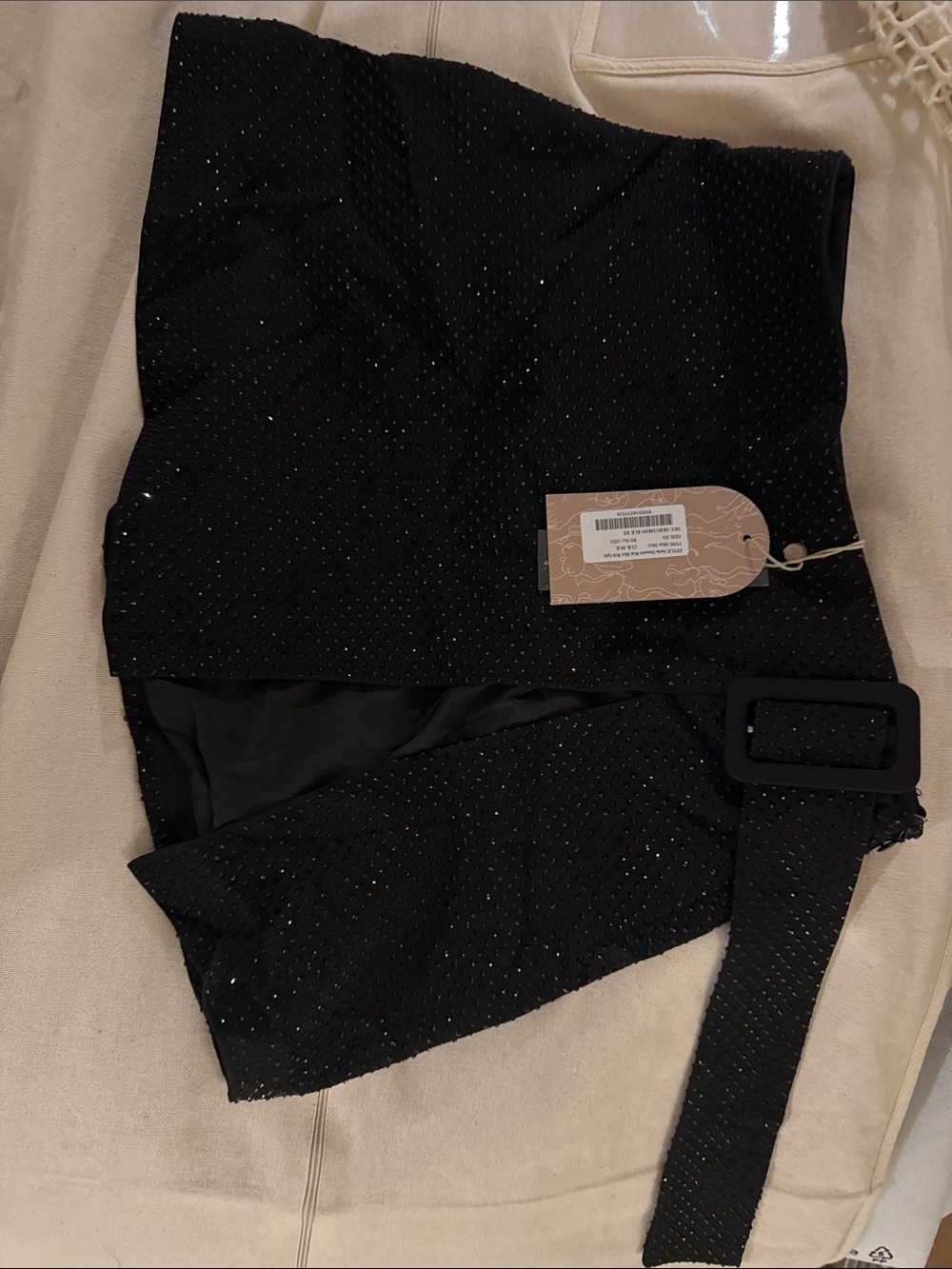 Meshki Black Sparkle Mini Skirt with Belt
